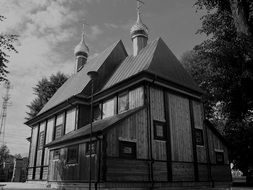 Black and white photo of the orthodox church in poland