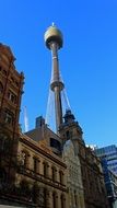 tv tower above city, low angle view, australia, sydney