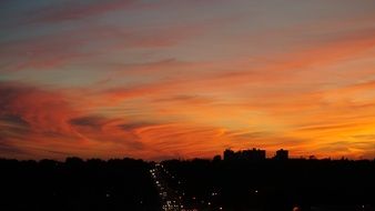 bright orange sunset over the city