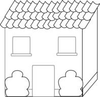 black and white drawing of a house with a roof