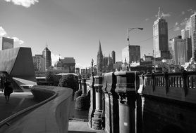 cityscape of melbourne, australia, black and white image