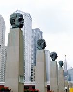 busts of famous industrialists in city, usa, illinois, chicago