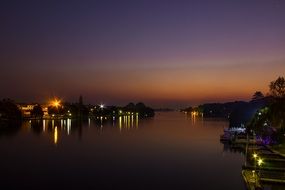 night river in yellow lanterns