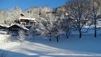 Covered with snow Tegernsee city in winter
