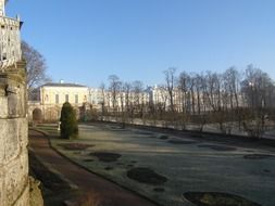 architecture of the park on a background of the morning sky