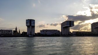 view from the river rhine on the crane houses