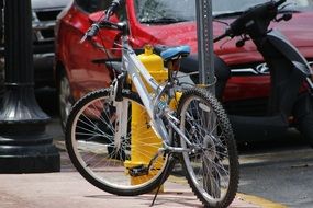 parked bike on a city street