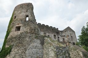 Ruins of a stone castle on a hill in Poland