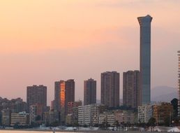 cityscape of extraordinarily beautifulsunset and buildings on mediterranean costa blanca