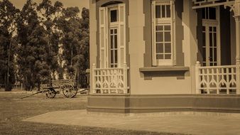 monochrome picture of old medano house