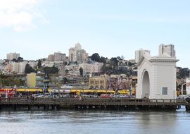 cityscape view of old city from water in usa, california, san francisco