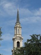 Church with the steeple among the trees