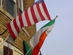 national flags on the building