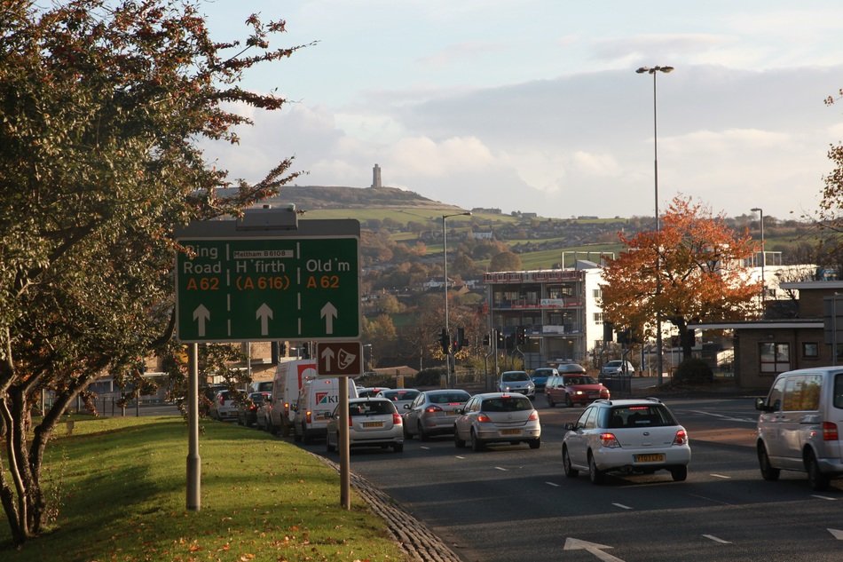 road traffic at evening, uk, england, huddersfield