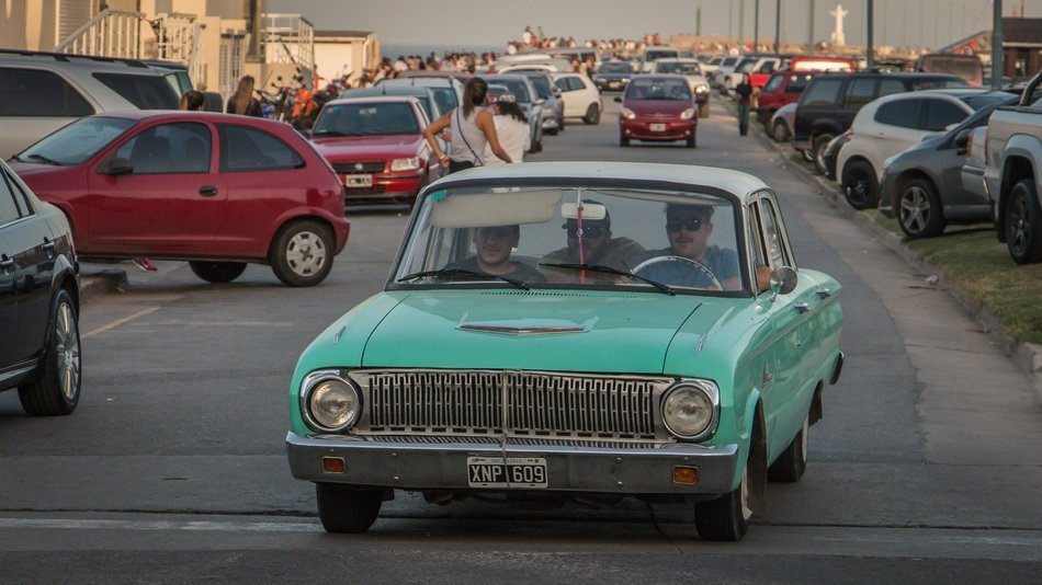 green retro car in Buenos Aires