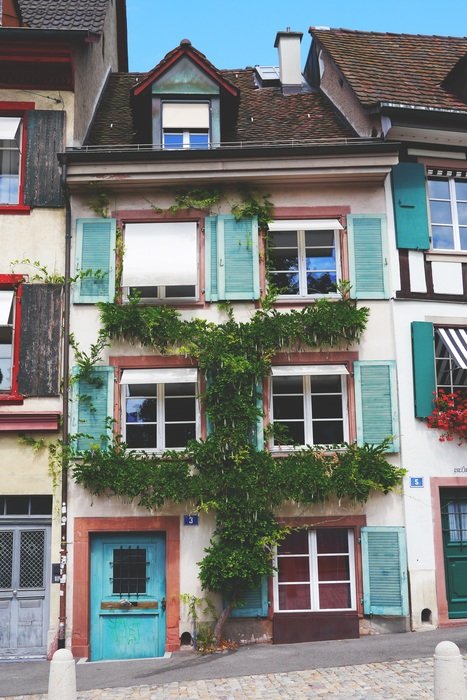 facade in greenery of an old house in the city center