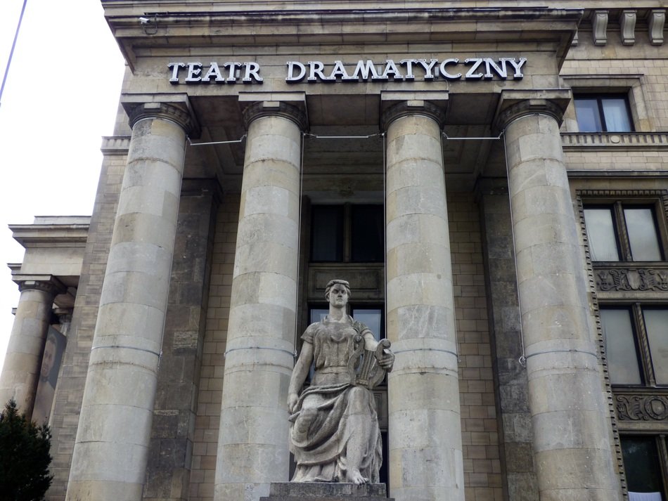 monument in front of the theater in Warsaw