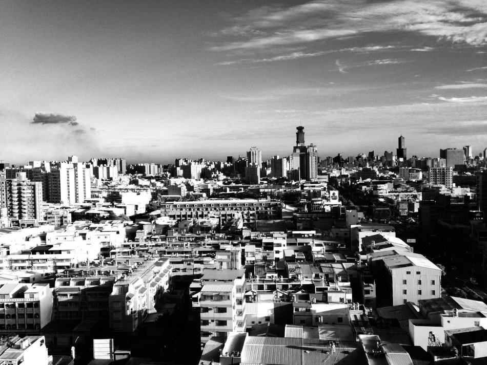 black and white panorama of the city of Kaohsiung