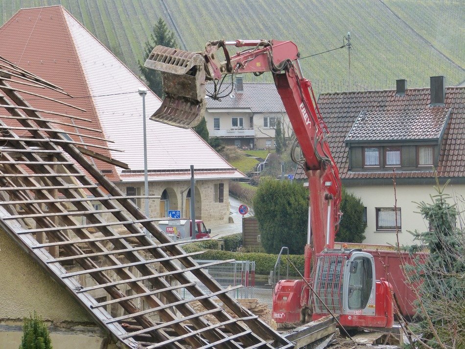 Excavator on the background of buildings