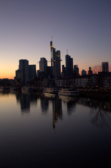 Skyscrapers of Frankfurt on the horizon at sunset