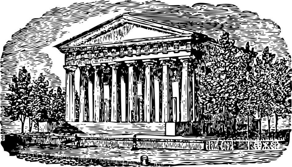 building with columns in the garden drawing