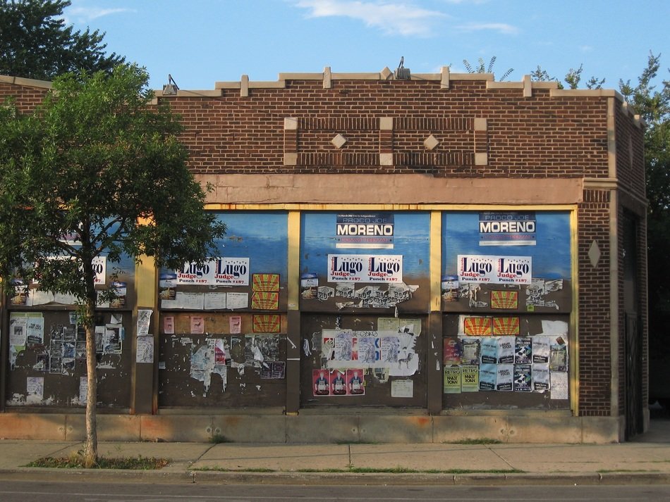 city ââwall with advertising in chicago