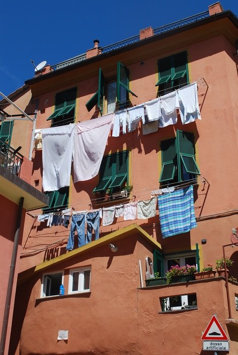 linen on a rope in an italian courtyard