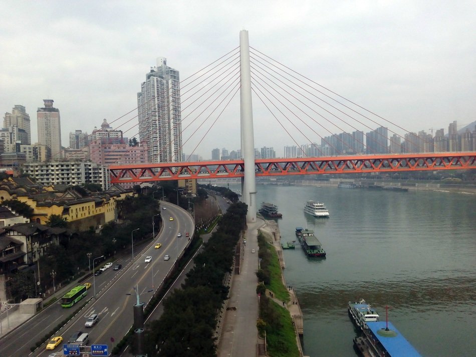 panorama of the bridge and ships in Chongqing