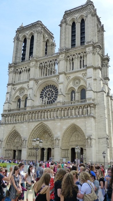 lot of people in front of the Notre Dame building, france