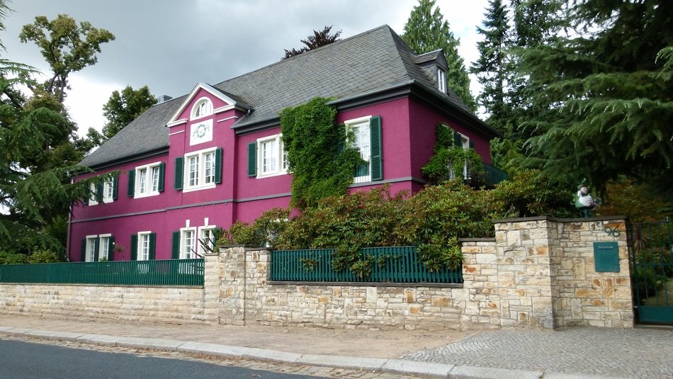 pink house by the road