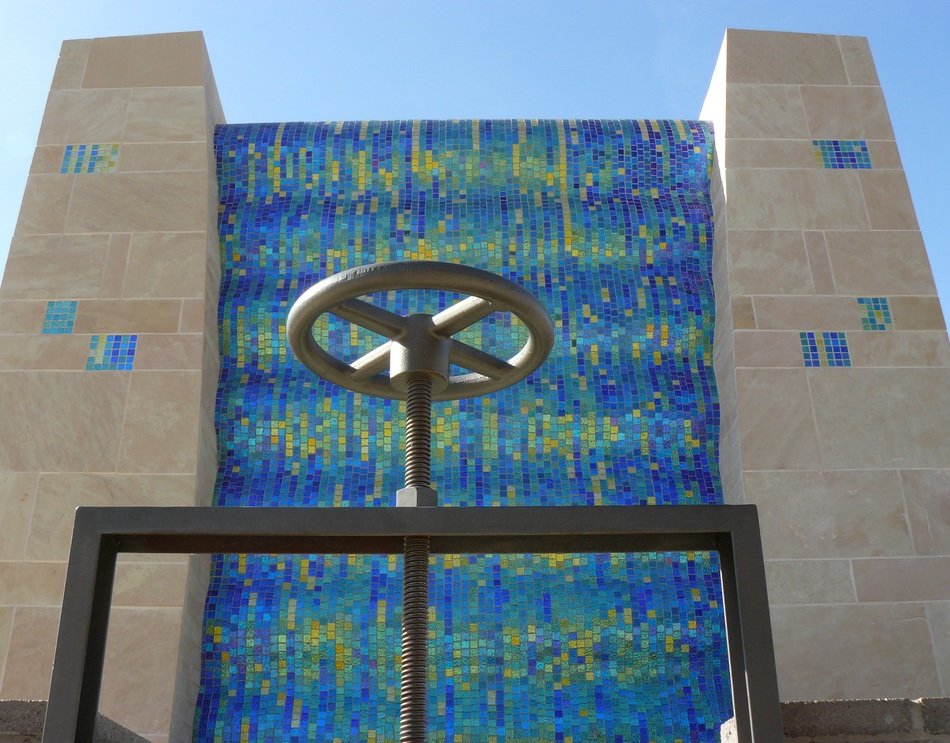 public art of blue waterfall