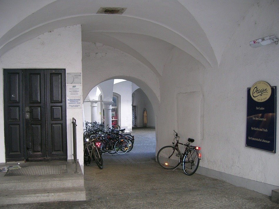 bicycles in the backyard of the old town