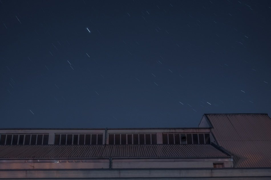 Roof of the warehouse at night