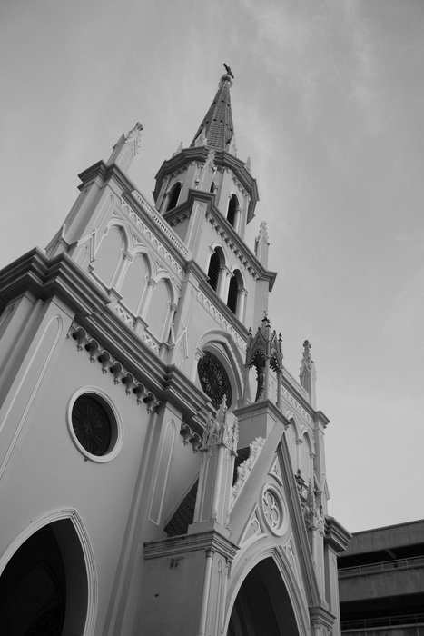 Black and white photo of the basilica