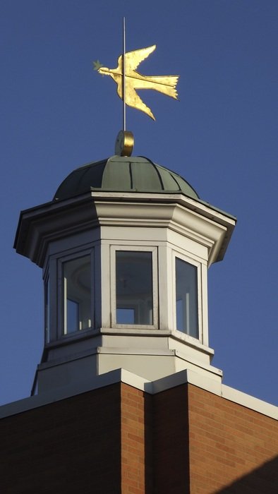 weathervane on the roof of the Shlow Center Regen Library