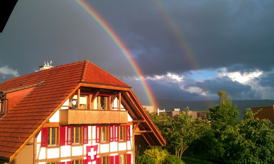 double rainbow over the house