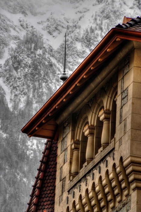 building facade on a background of a mountain