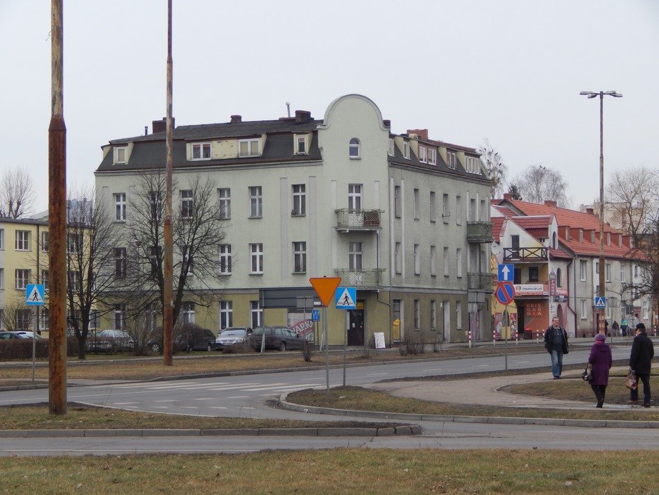house with sharp corners on the street in Poland