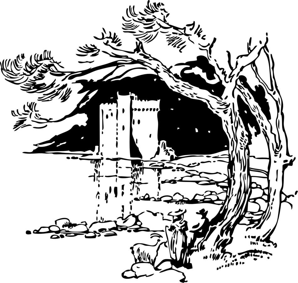 painted castle on the shore of the pond