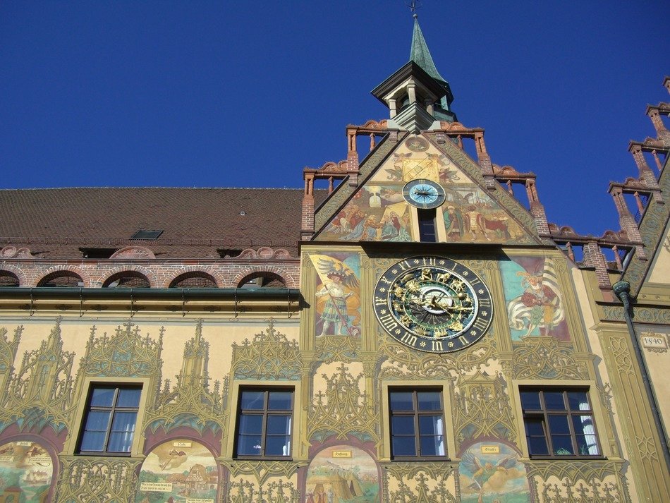 Facade with frescoes of the town hall in ulm