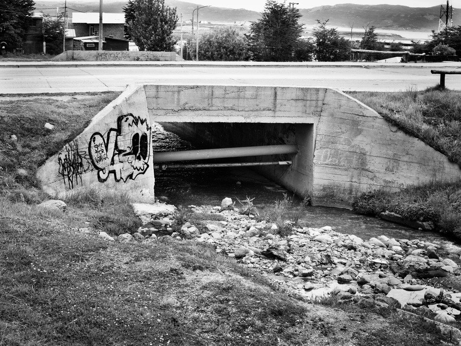 black and white photo of a bridge in argentina