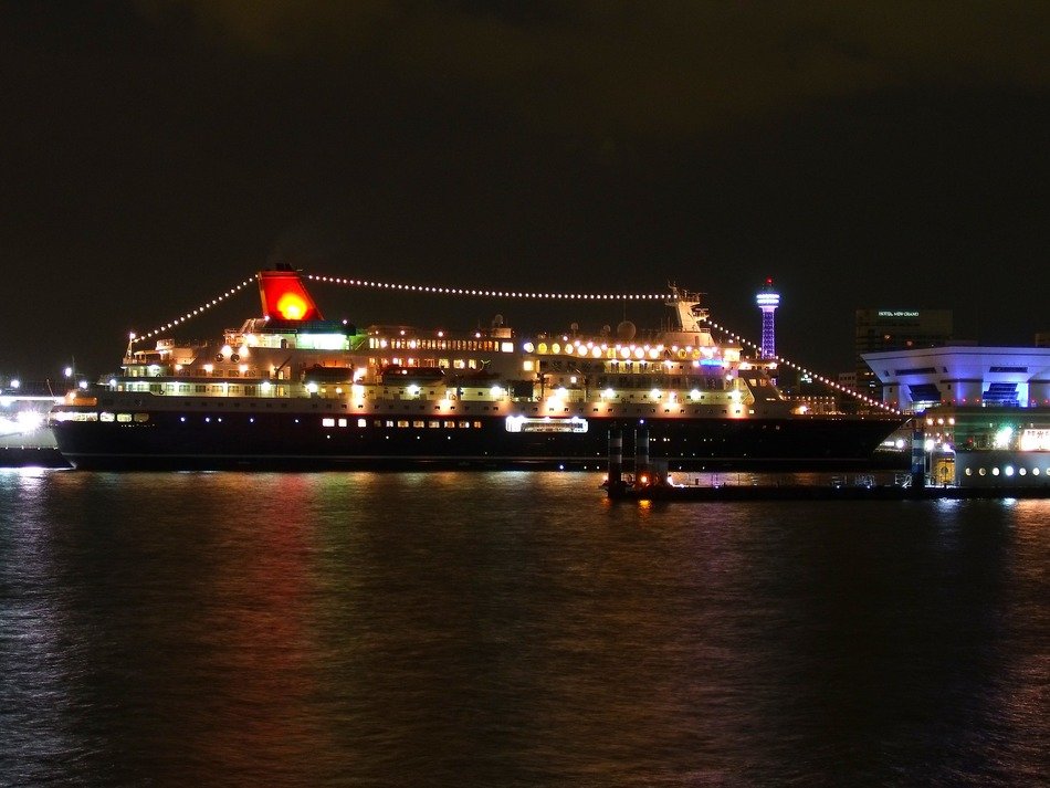 japan cruise liner at night