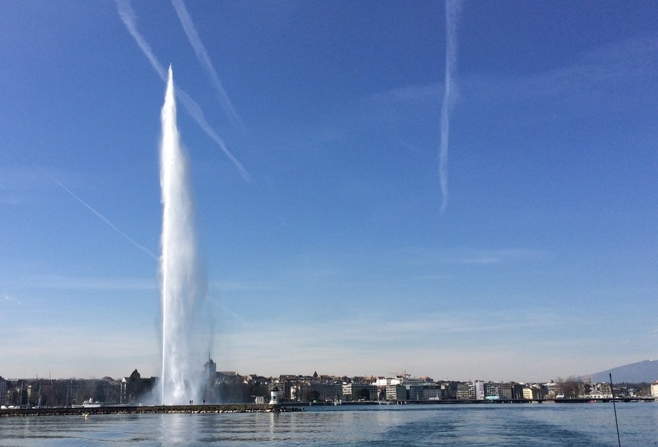 fountain on the river near the city