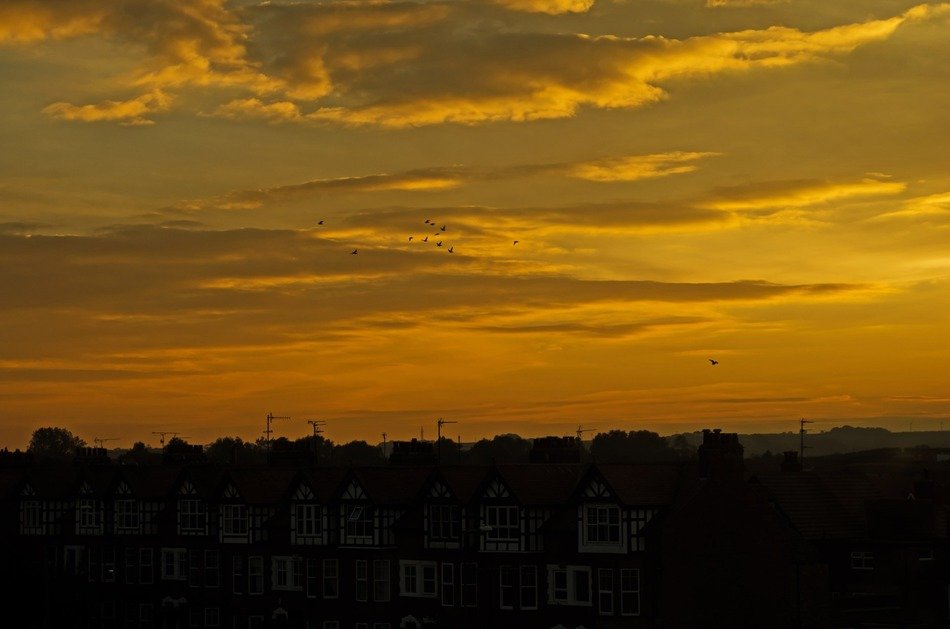 orange sunset in english town