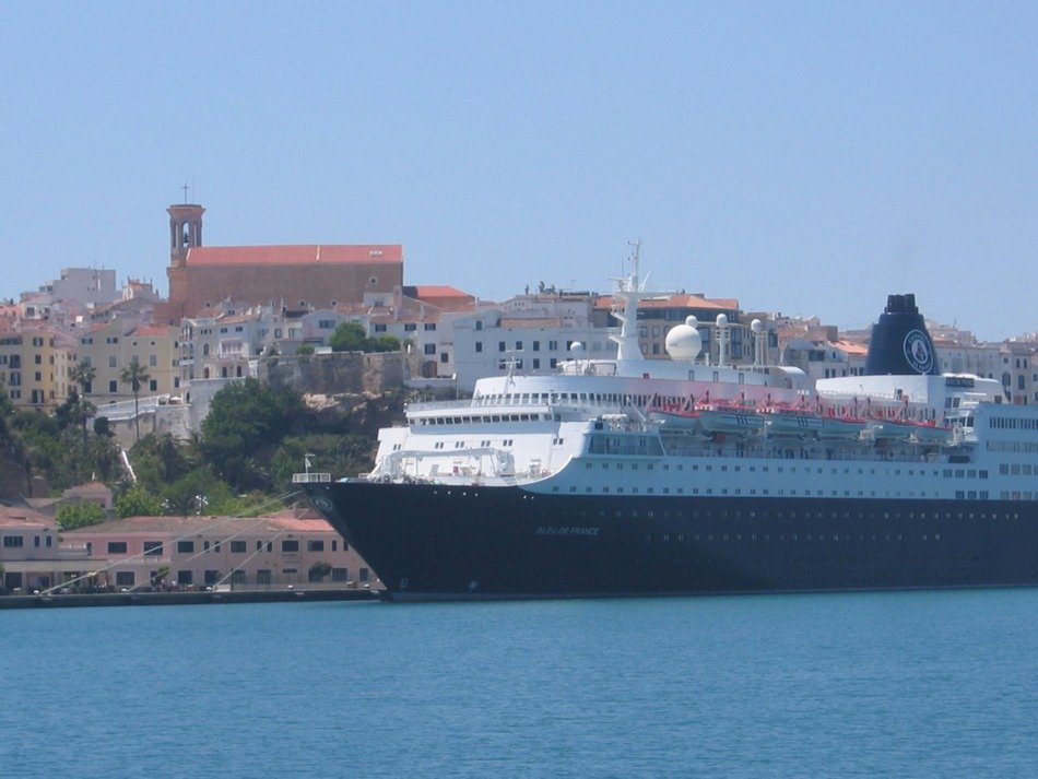 cruise liner on the coast of the island of Menorca