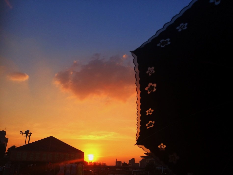 View of the city in sunset time