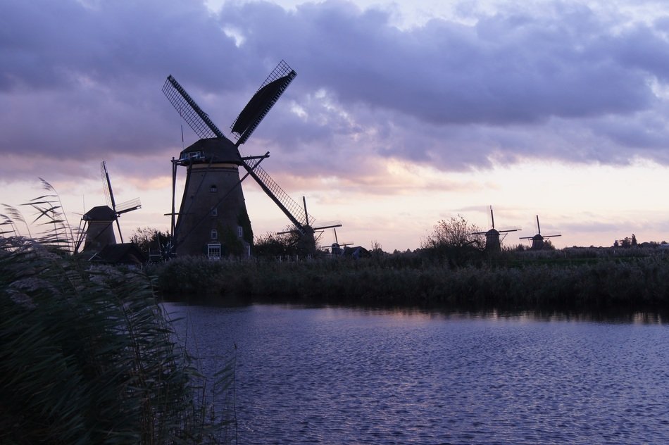 landscape of windmill in the night sky