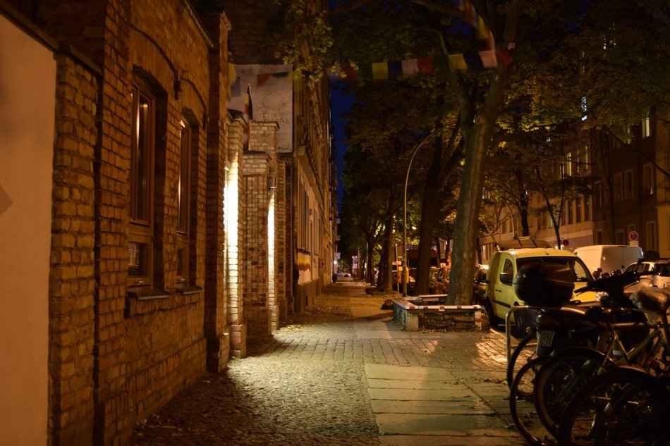 sidewalk in Berlin at night
