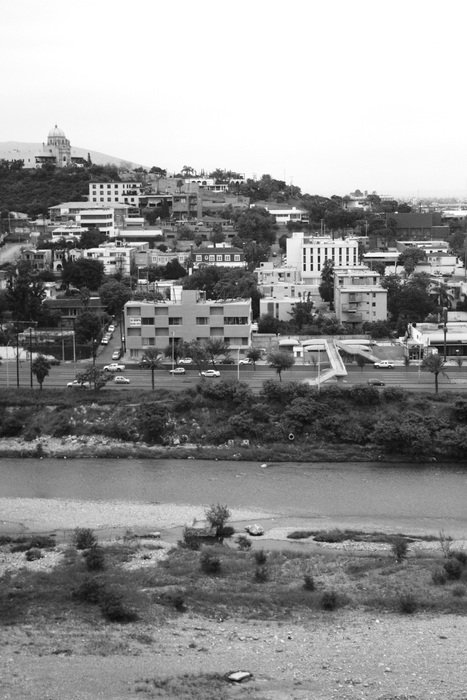 black and white panorama of the city of monterrey