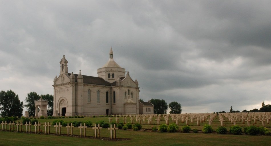 landscape of monuments in a cemetery in france